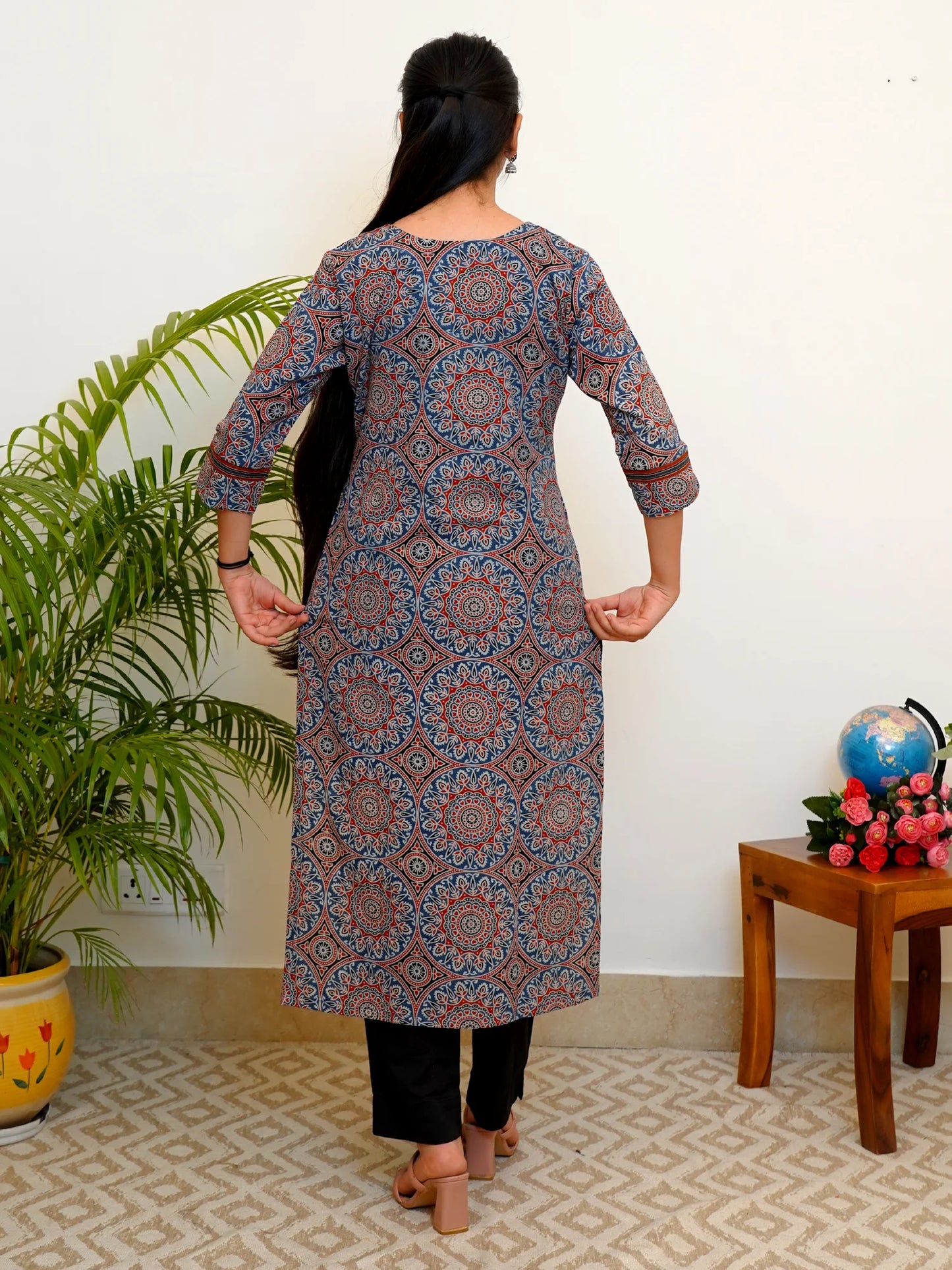 Ajrakh Blue Diamond Block Printed COTTON Kurta