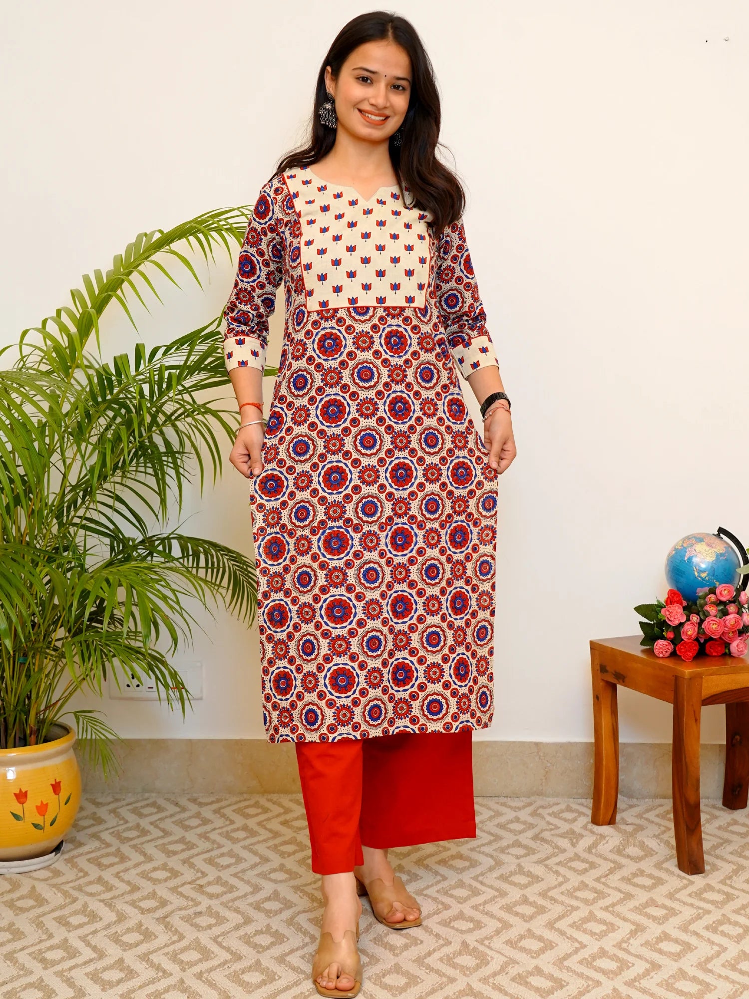 Beige - Block Print Natural Dyed Cotton Straight Ajrakh Kurta 15 main image 0