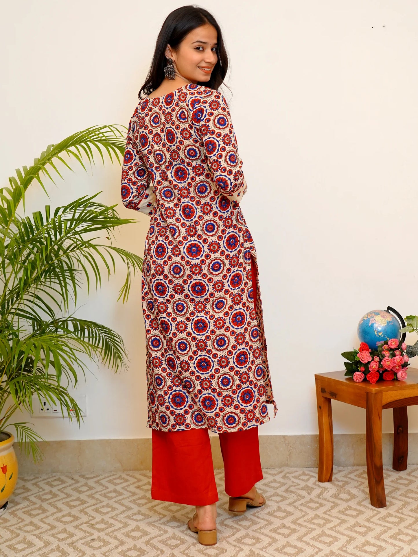 Ajrakh Creamy Block Printed COTTON Yoke Kurta