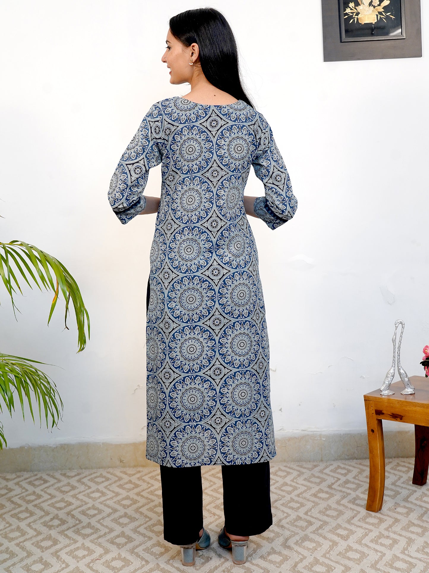 Ajrakh Double Blue Diamond Block Printed COTTON Kurta