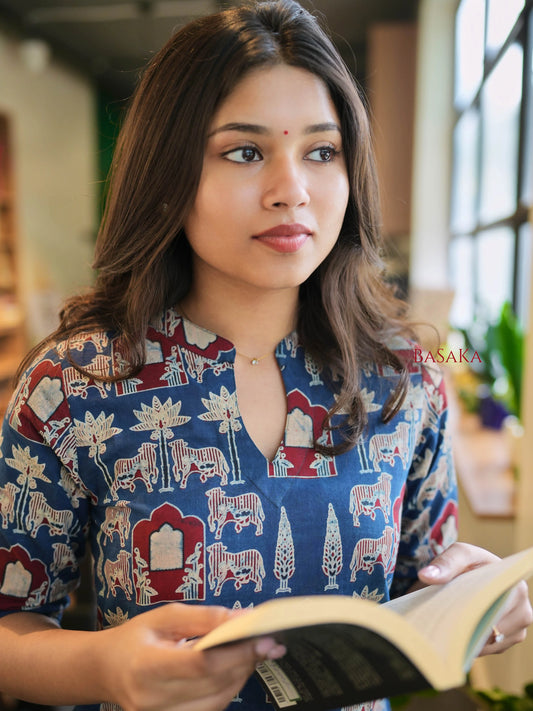 Ajrakh Mahal Motif Block Printed Cotton Kurta