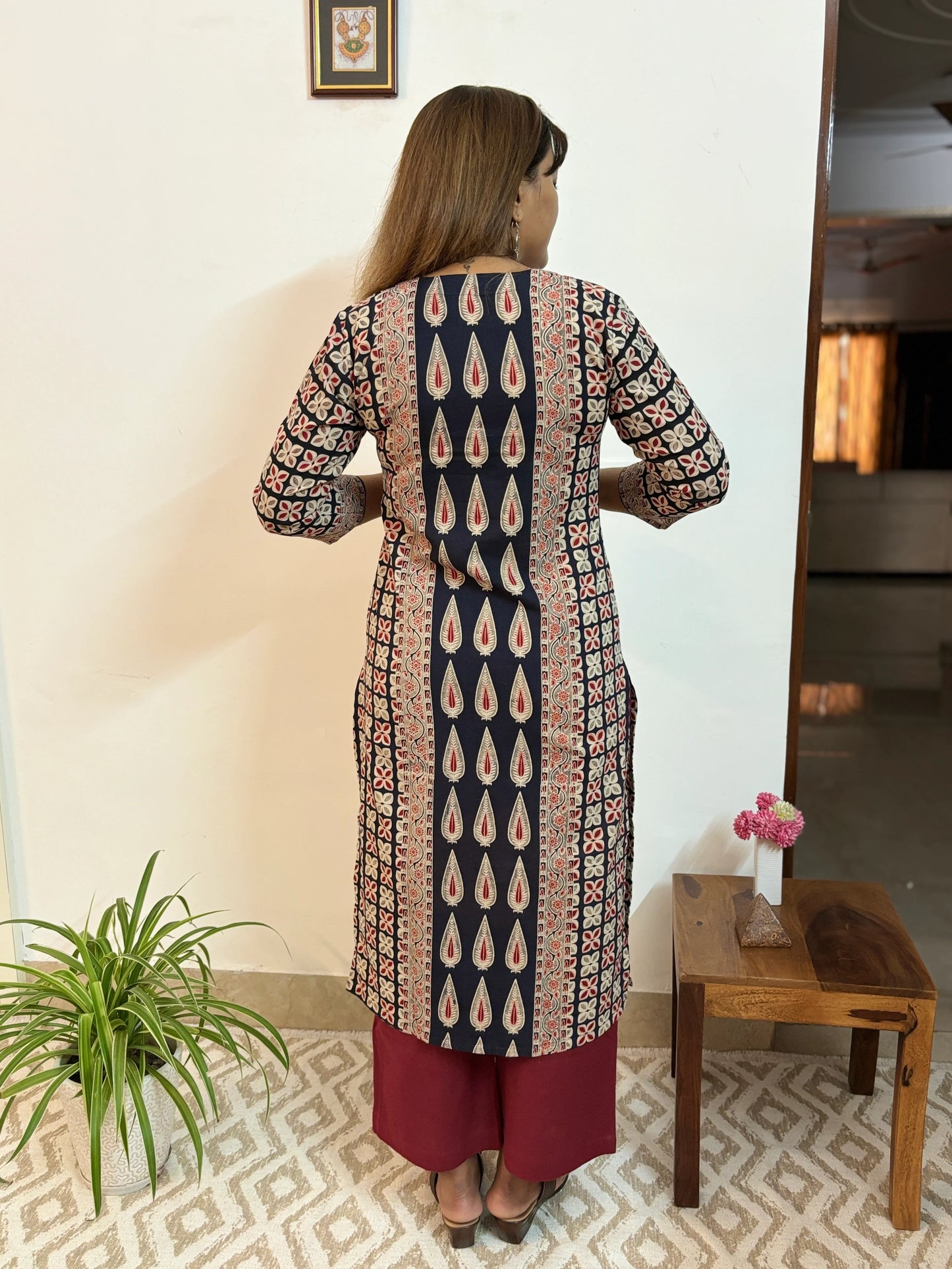 Ajrakh Maroon Cypress Leaf Kurta