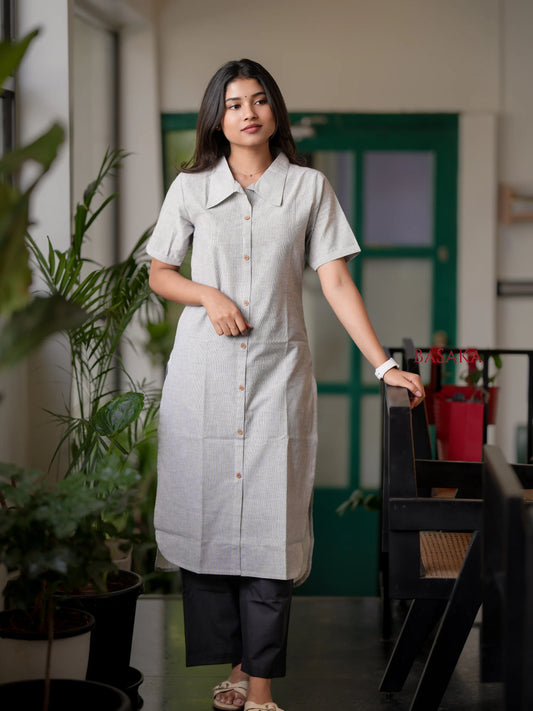 Black n White Striped Handloom COTTON Kurta