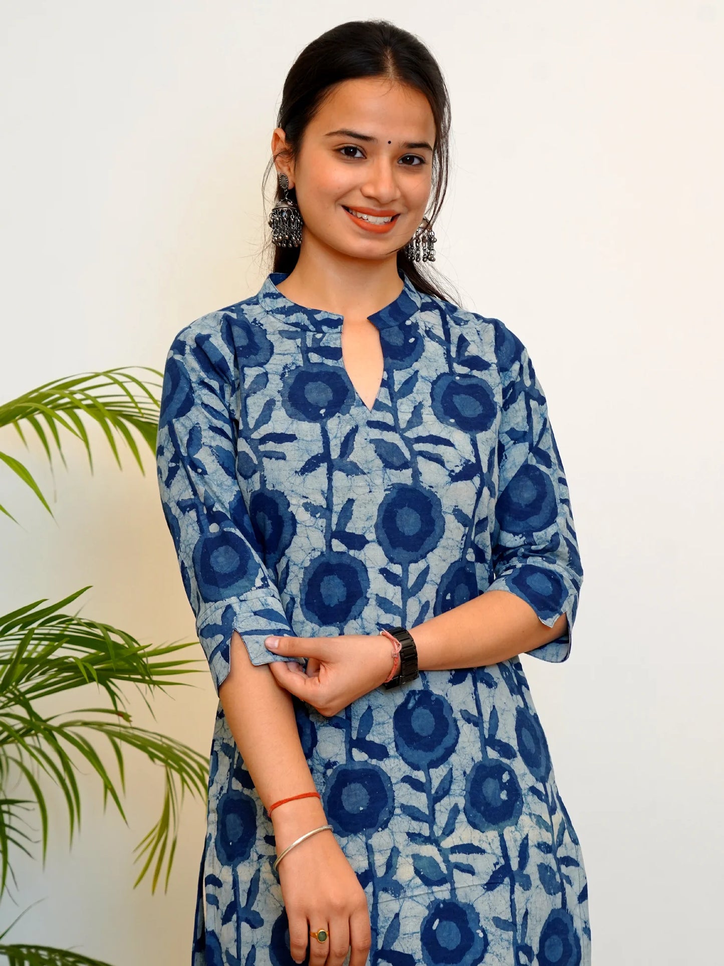 Ajrakh Blue Rose Block Printed COTTON Kurta