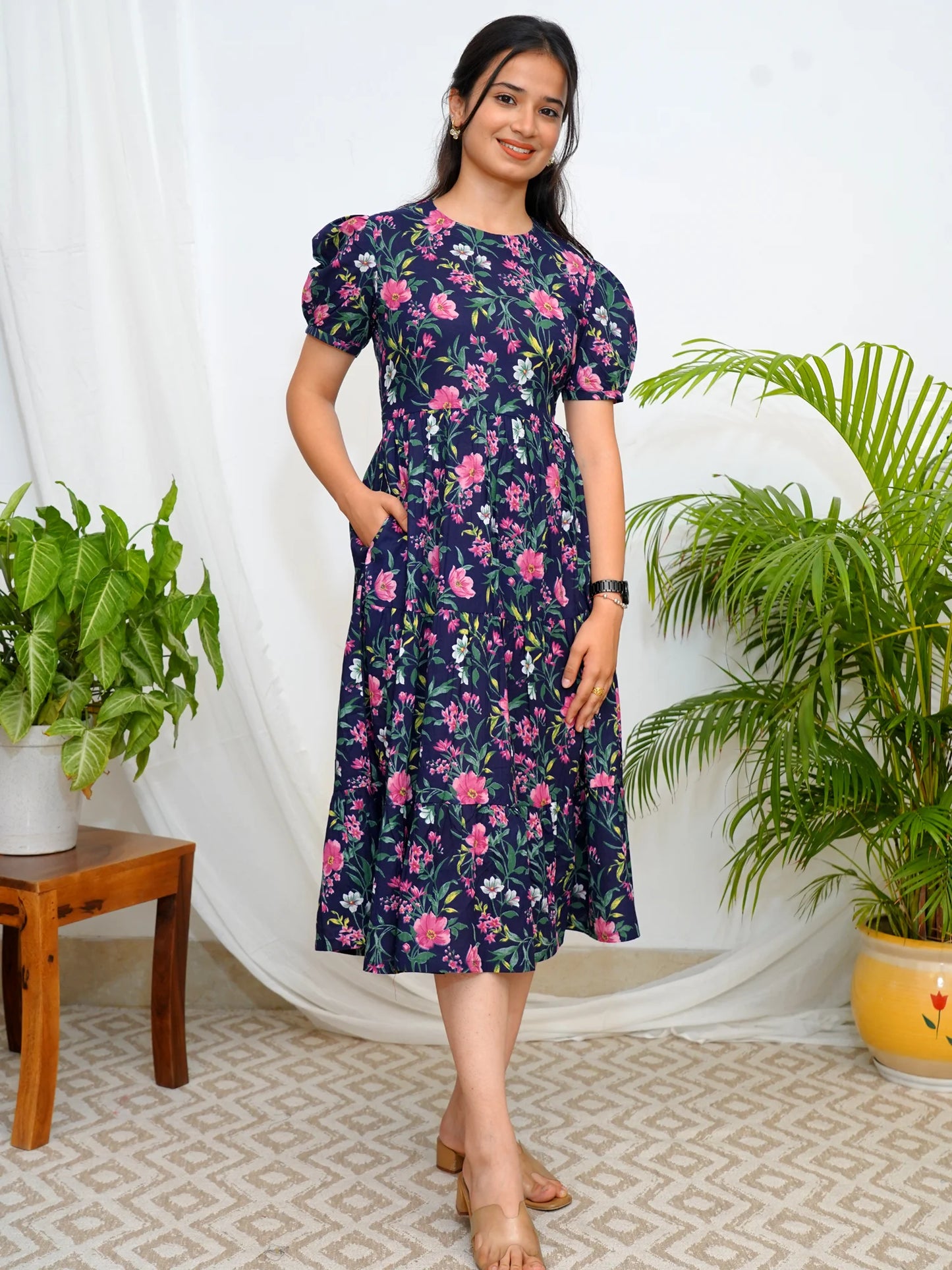 Bluebell Floral COTTON Tiered Dress