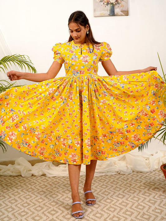 Citrus Glow COTTON Tiered Dress