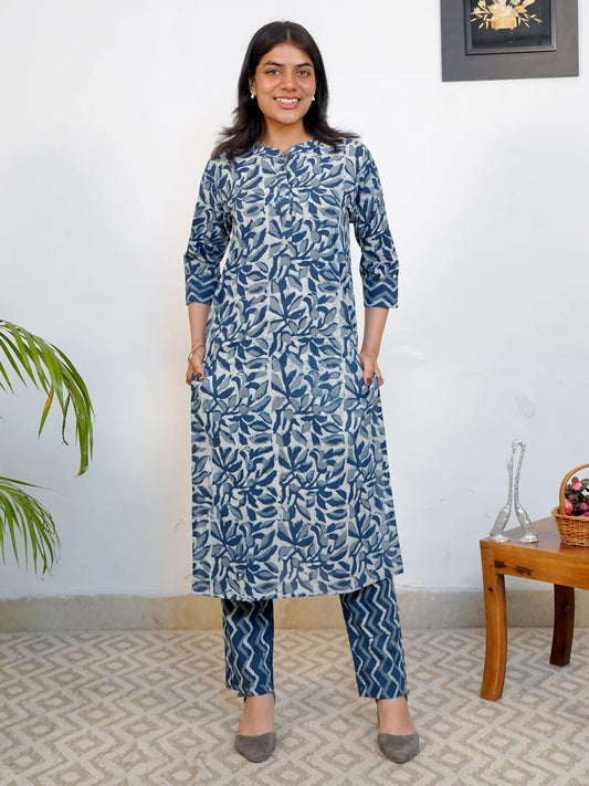 Dusky Leaf Dream Block Printed Kurta Set