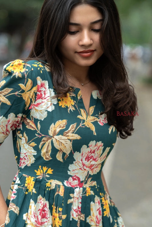 Emerald Carnation Bloom COTTON Tiered Dress_2