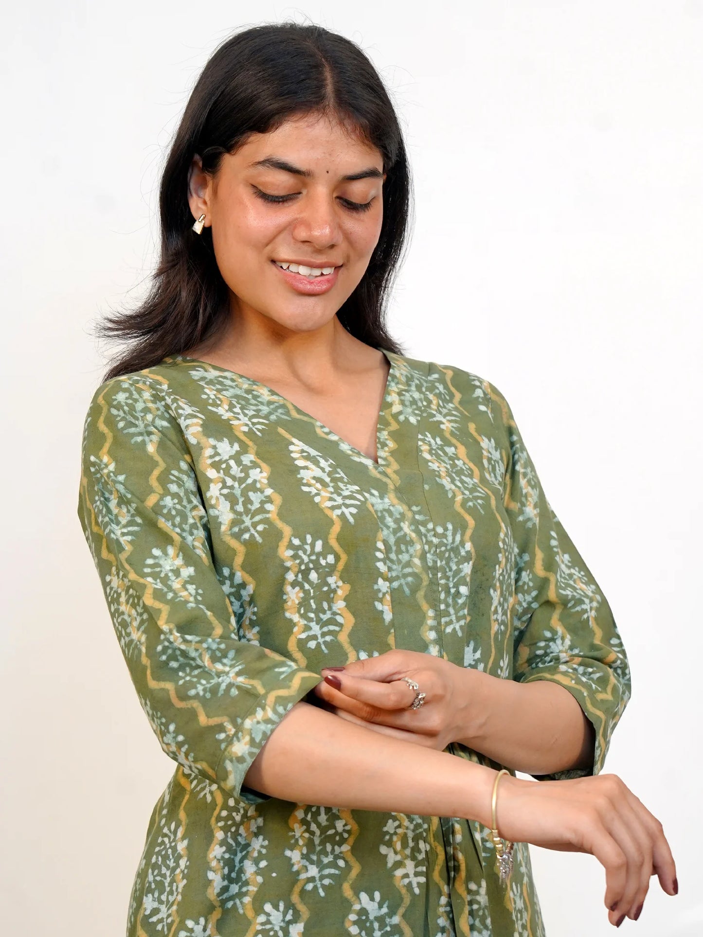 Golden Green Gathered COTTON Kurta