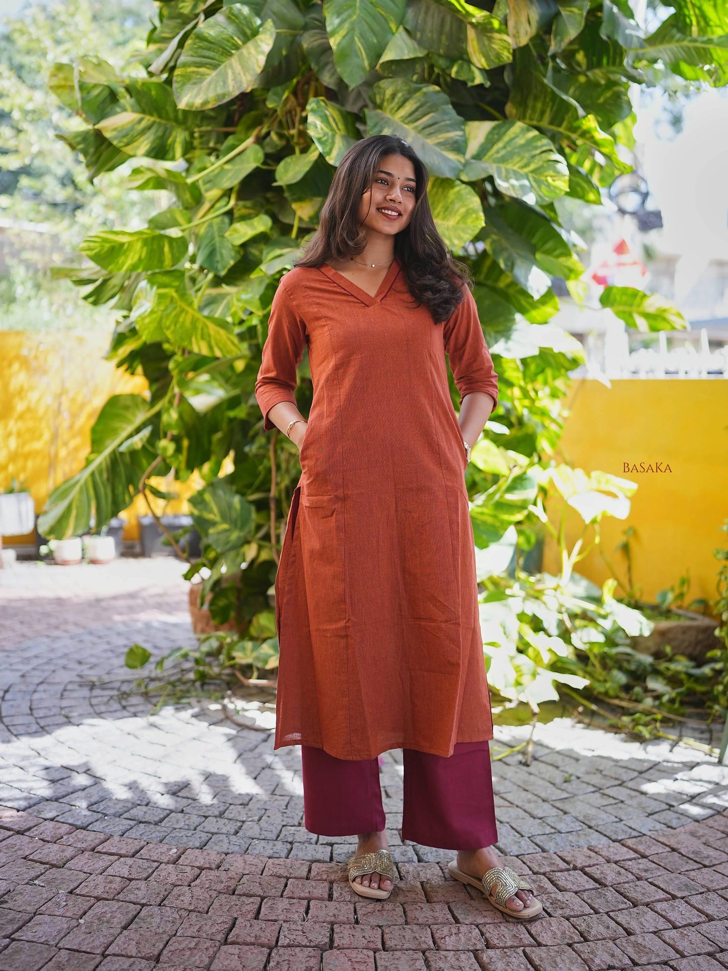 Golden Honey A-Line Handloom Cotton Kurta