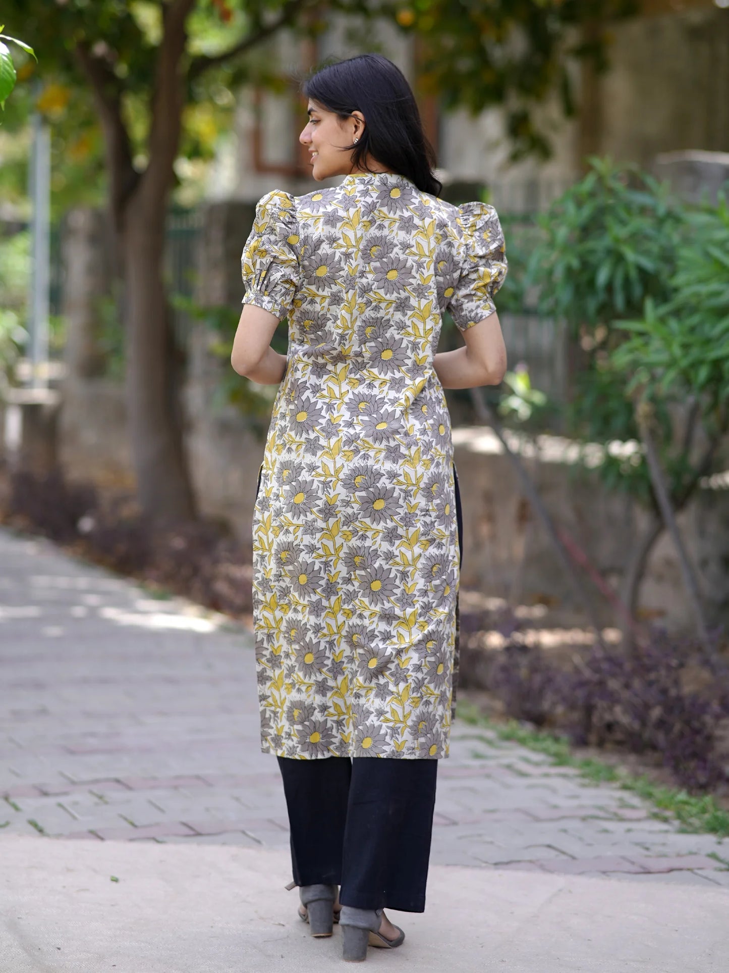 Grey Mustard Melody Block Printed COTTON Kurta