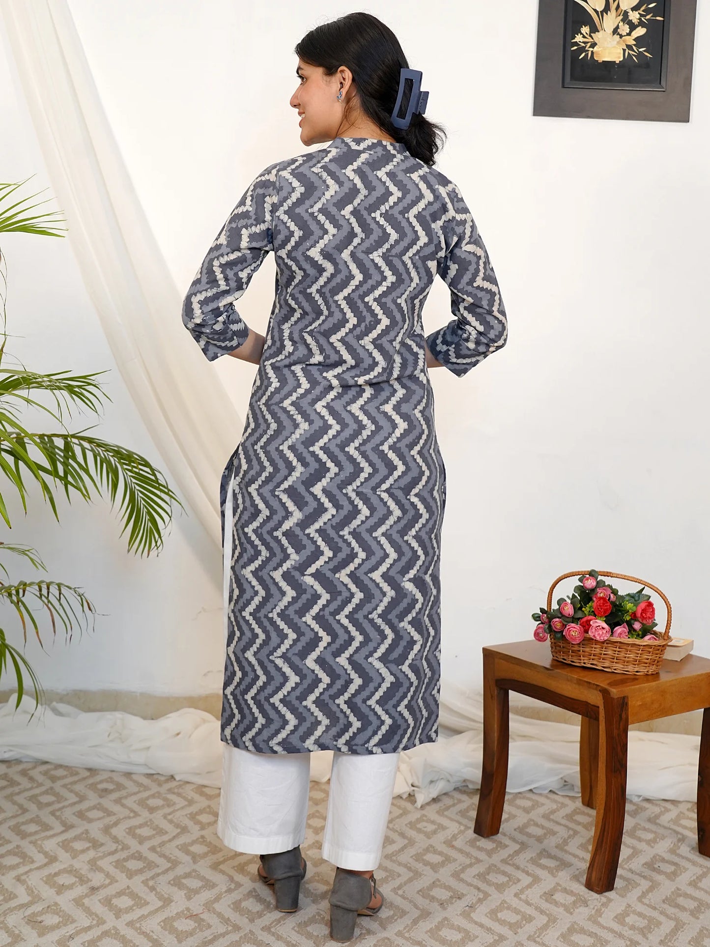 Grey Rhythm Block Printed COTTON Kurta