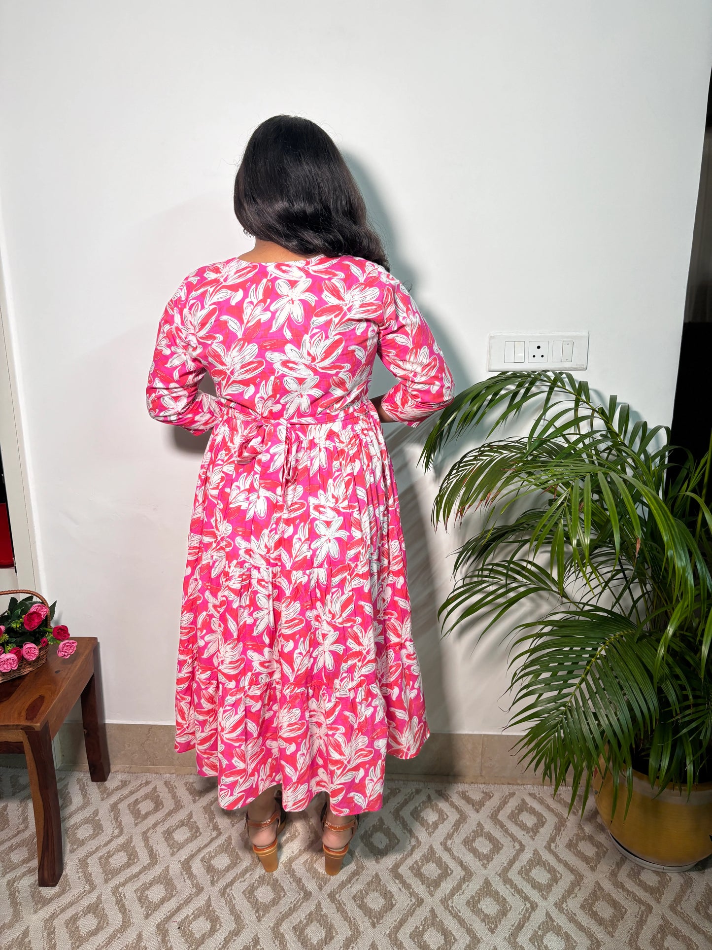 Pink Floral COTTON Tiered Dress