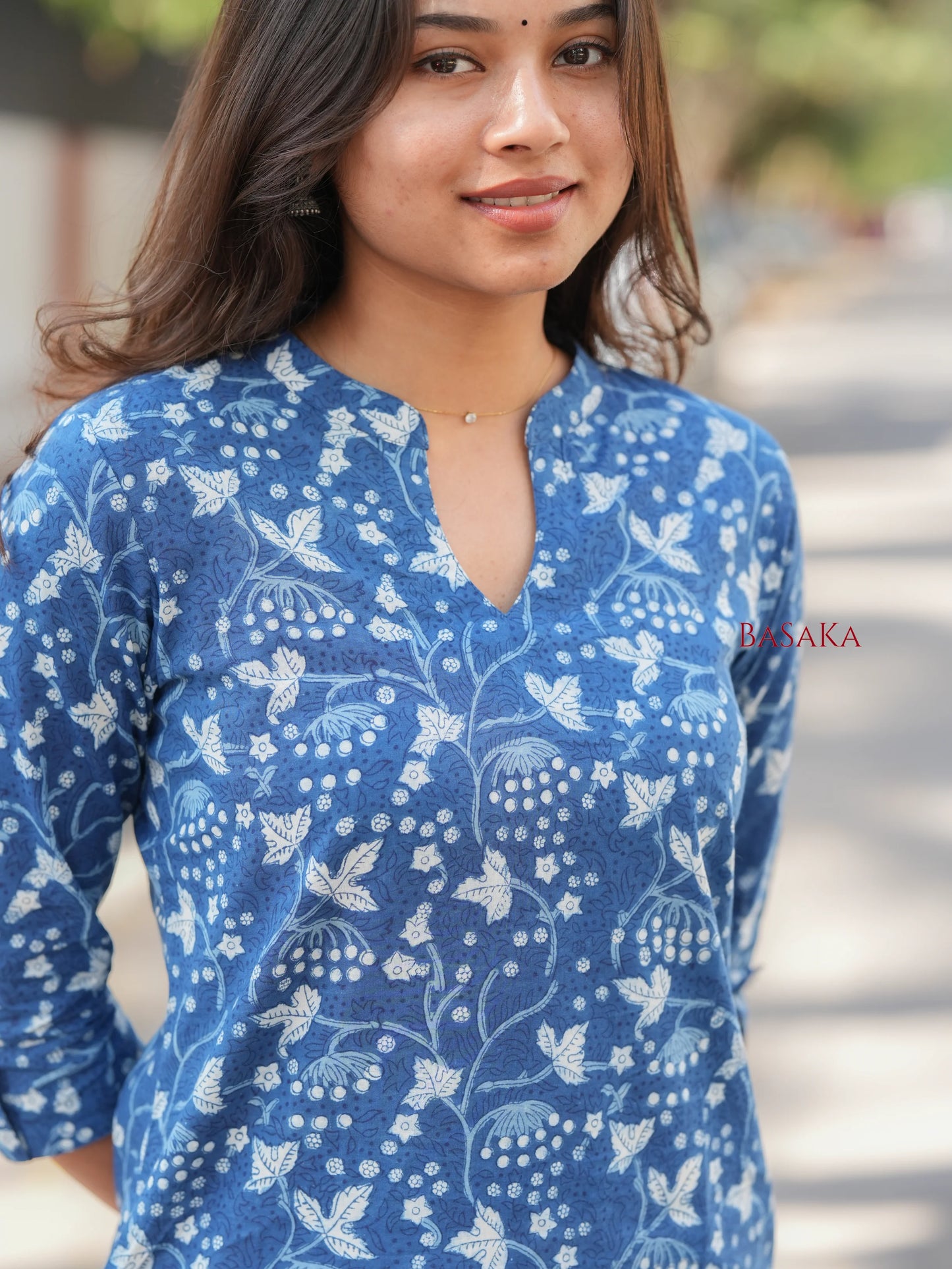 Indigo Jaal Floral Block Printed COTTON Kurta