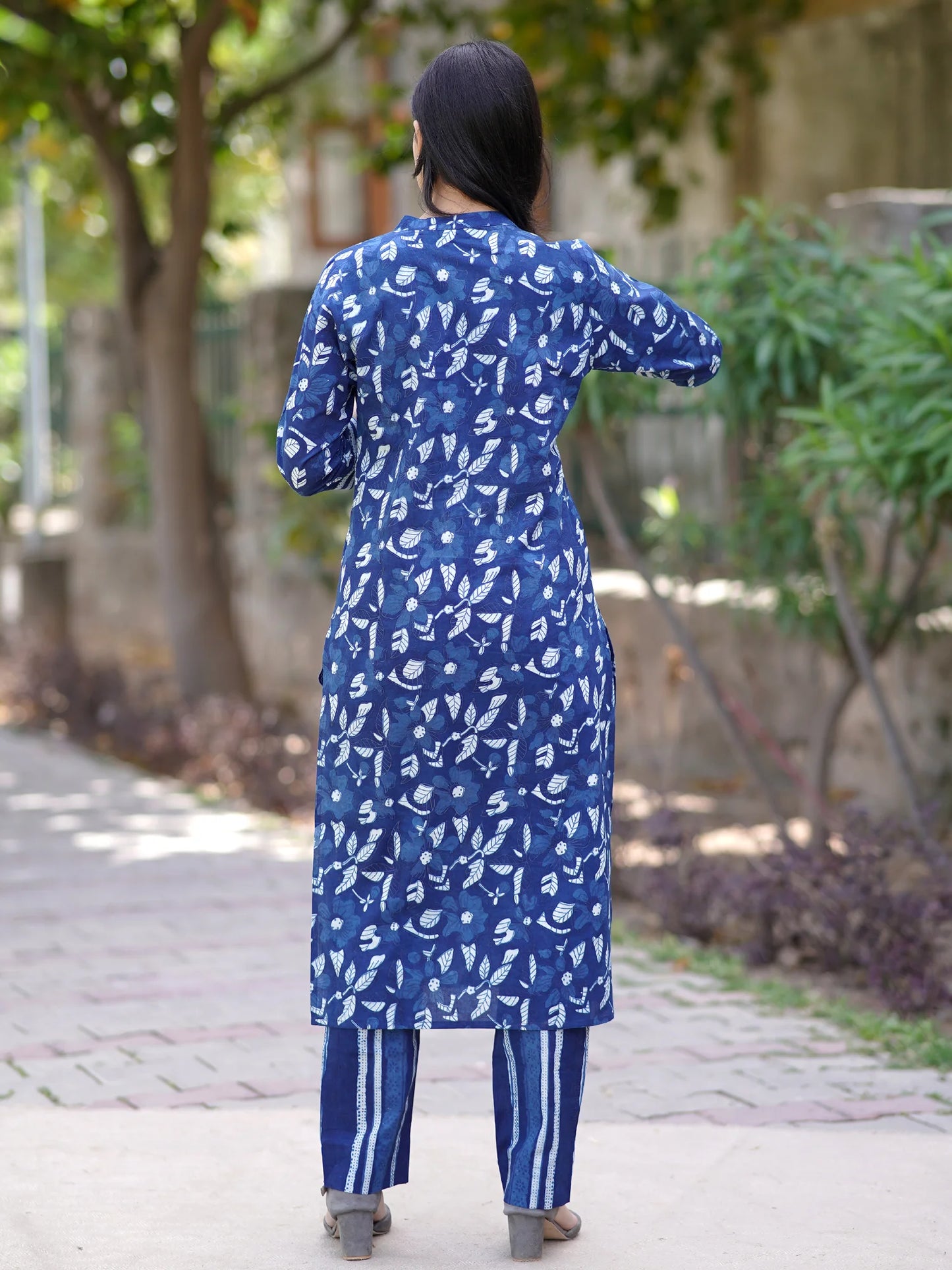 Indigo Leaf Block Printed Kurta Set