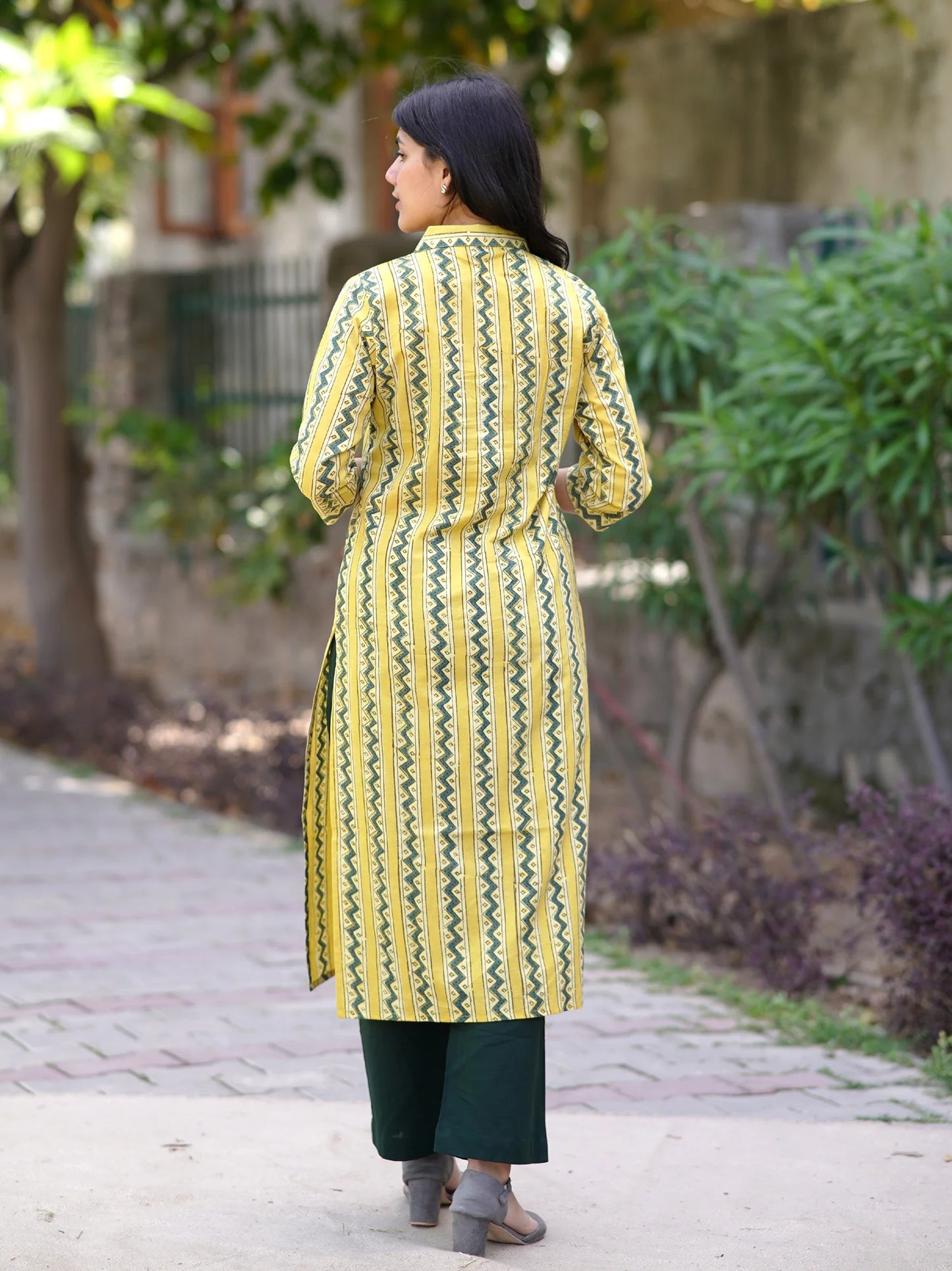 Lime Grove Zigzag Block Printed COTTON Kurta