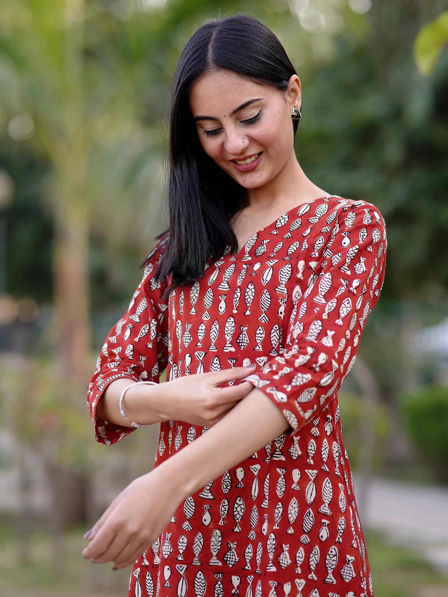 Maroon Fish Symphony Block Printed A-Line Kurta