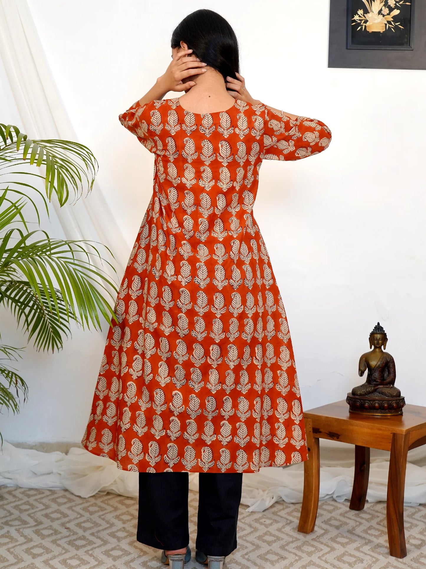 Maroon Heritage Ambi Box Pleated COTTON A-line Kurta