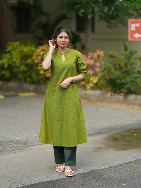 Forest Green Handloom South COTTON A-line Kurta