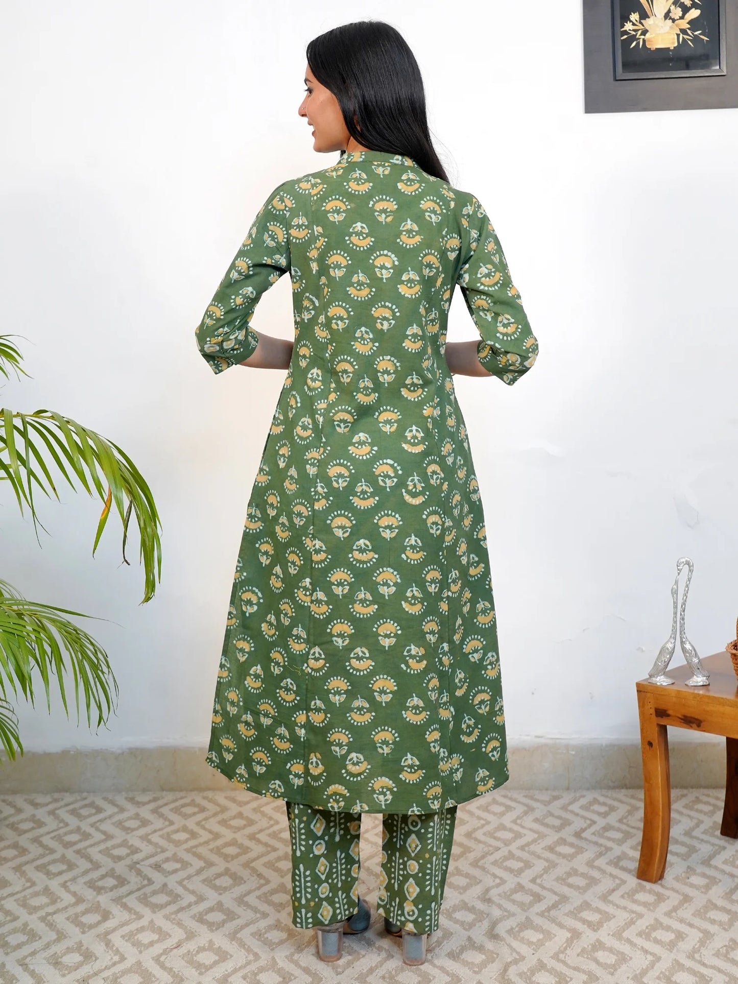 Middle Green Block Printed A-Line Coord Set