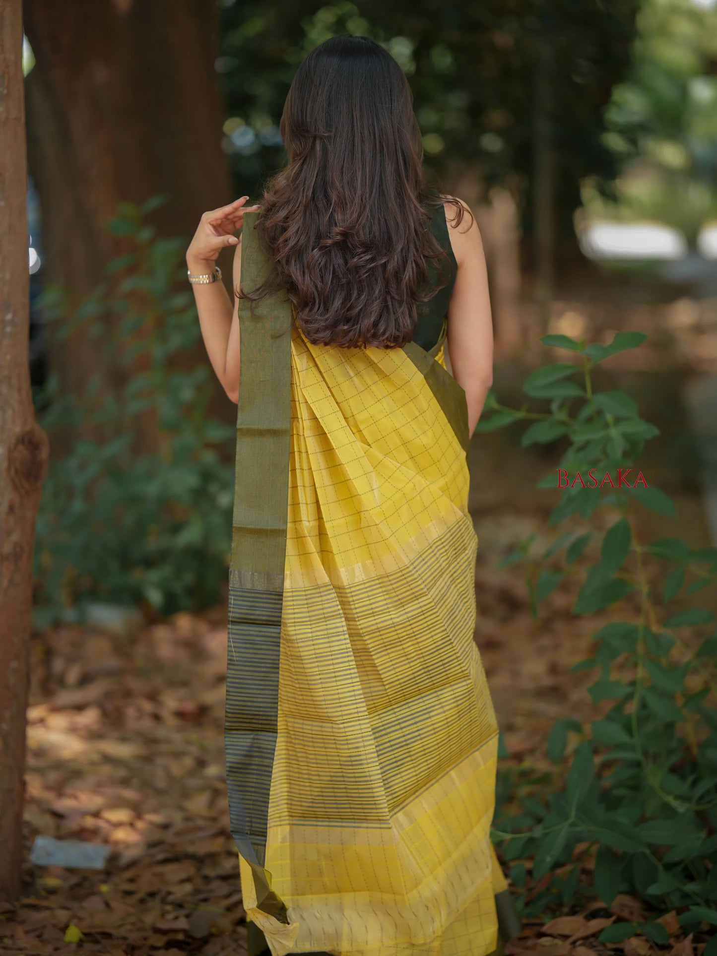 Mustard Checked Handloom SILK COTTON Saree