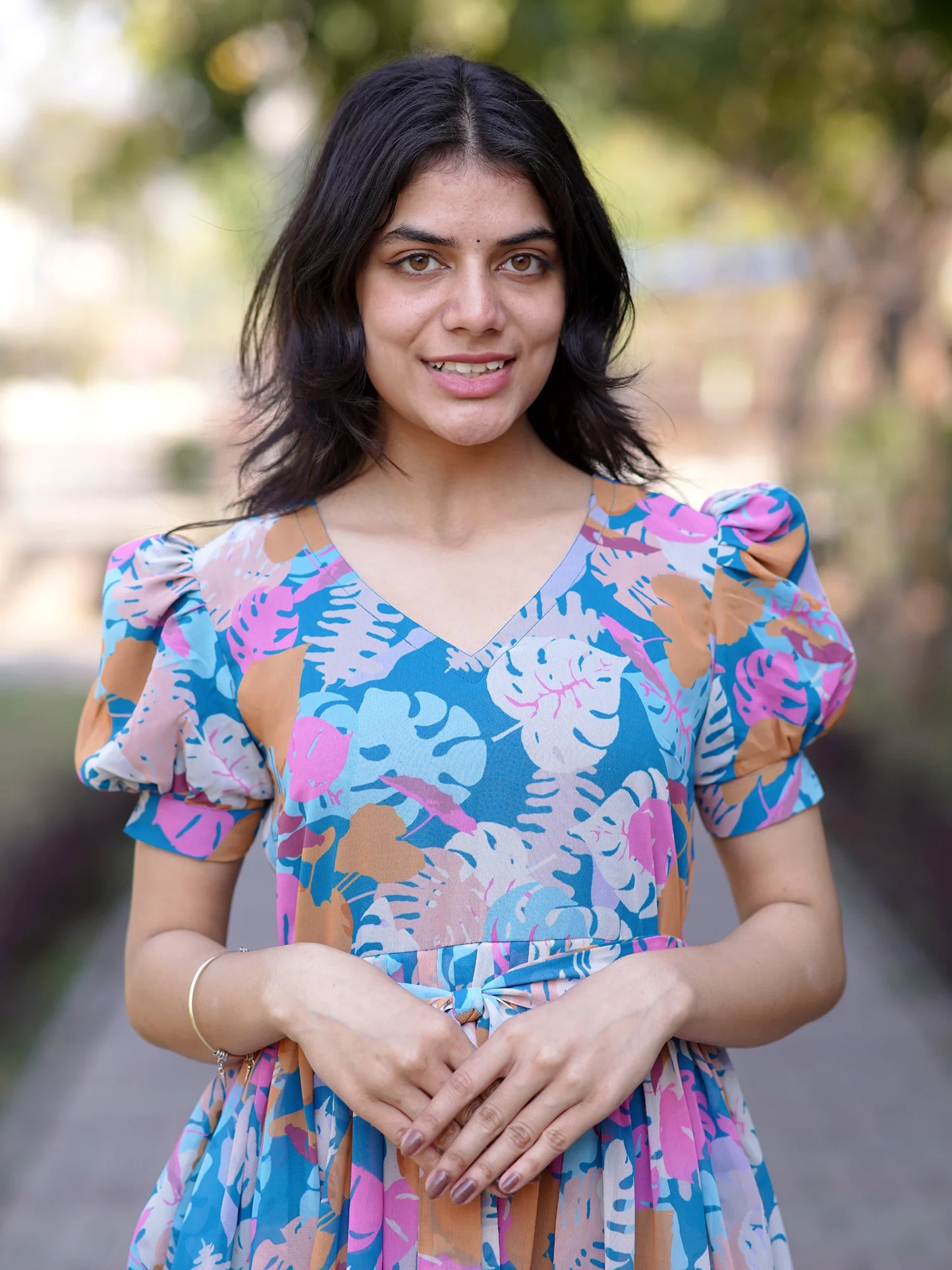 Ocean Leaf Georgette Tiered Dress