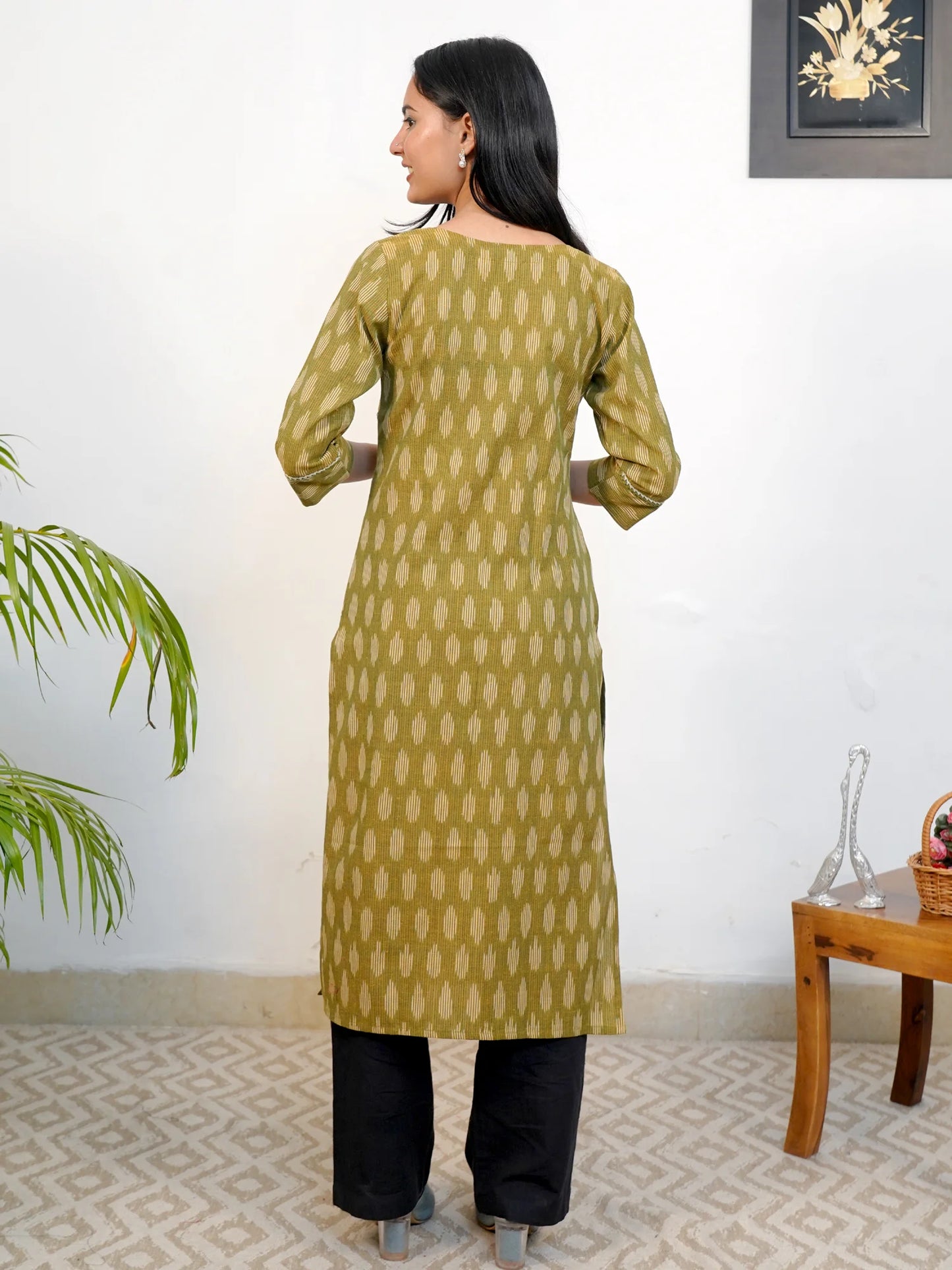 Olive Green IKKAT Handloom COTTON Kurta