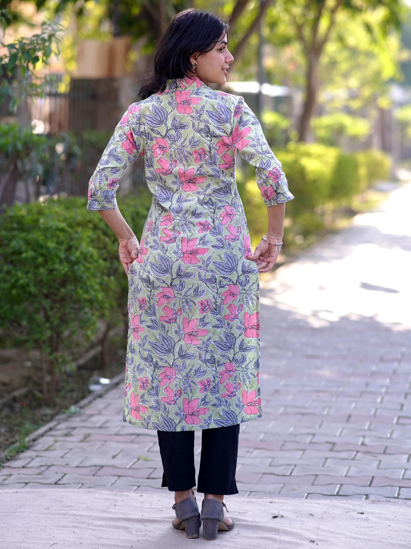 Olivine Floral Block Printed COTTON Kurta