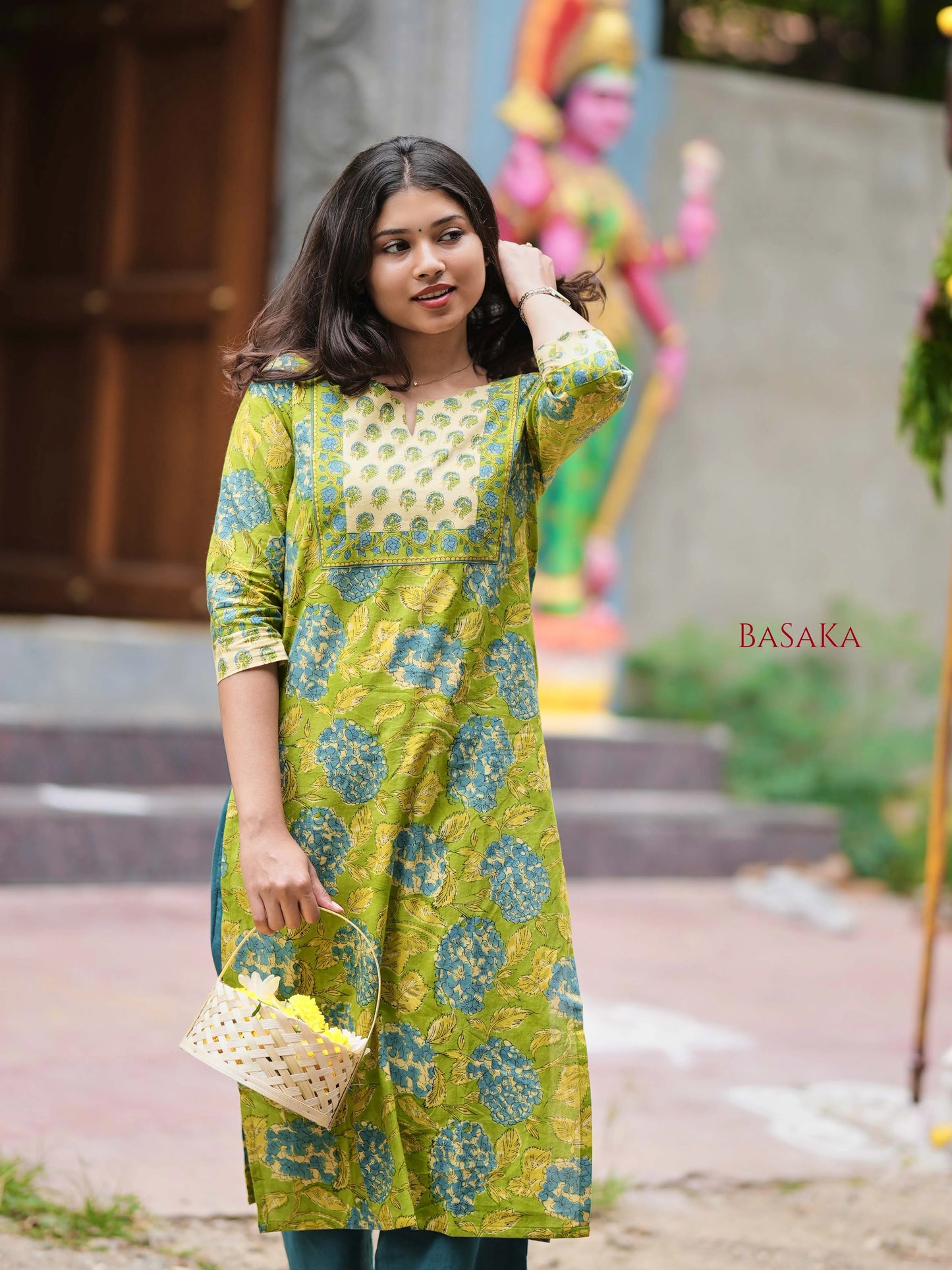 Parrot Garden Bloom Block Printed Kurta