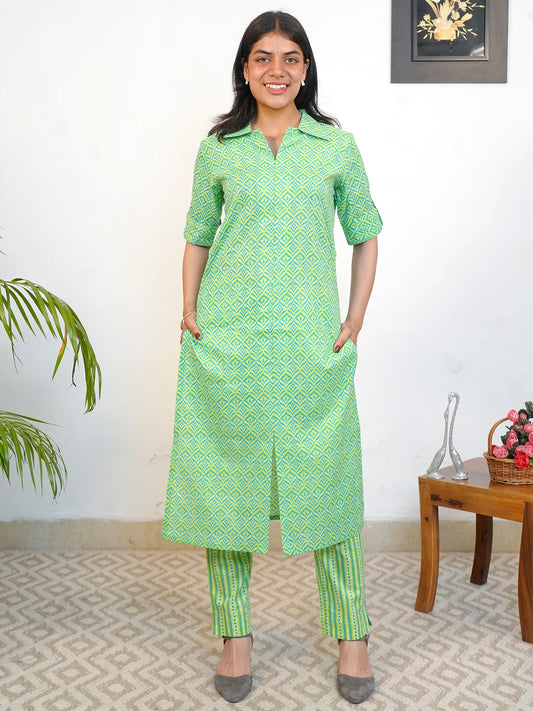 Parrot Green A-line COTTON Coord Set