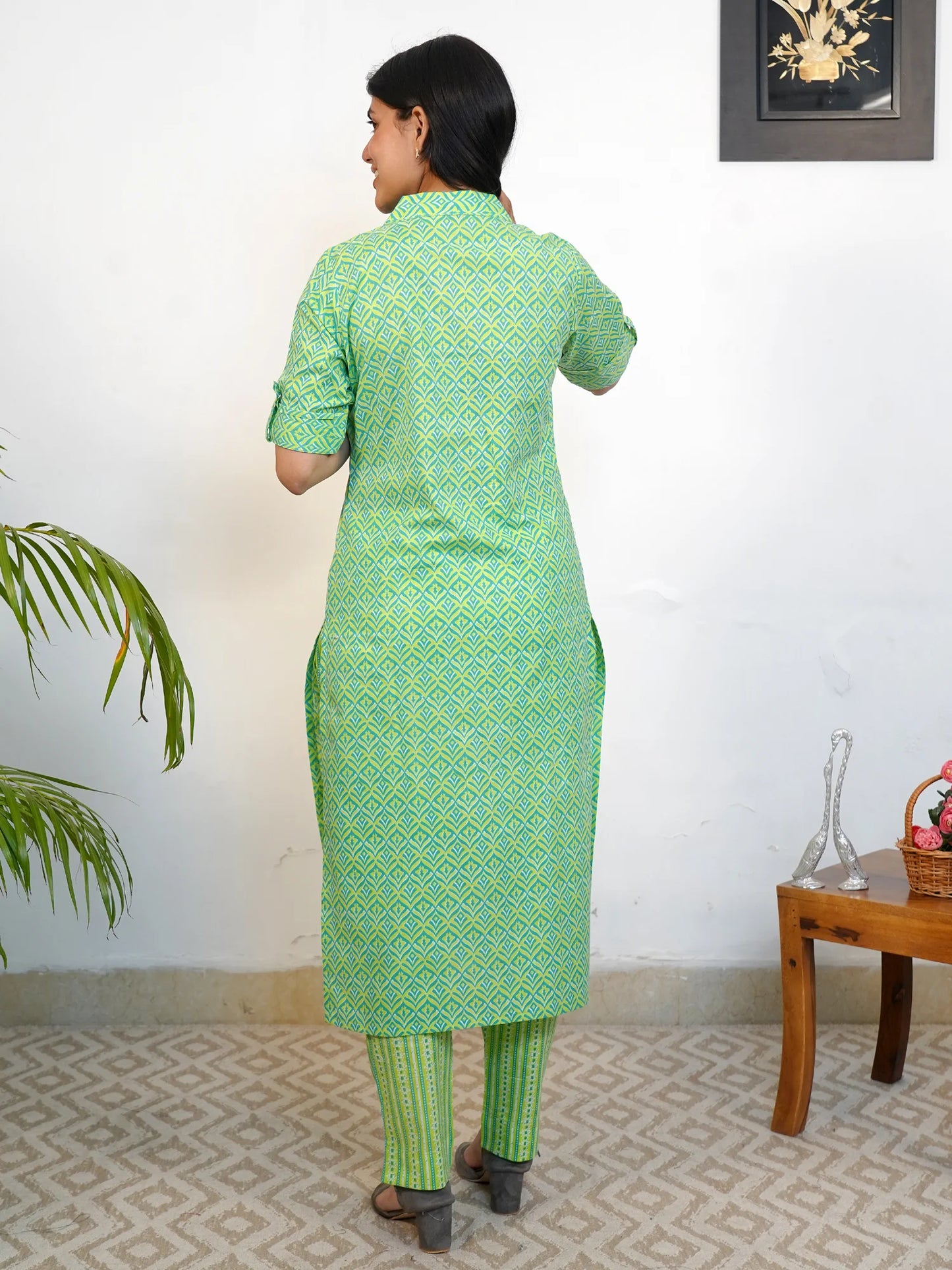 Parrot Green A-line COTTON Coord Set