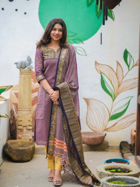 Pearly Purple Handloom Kurta and Duppata Set with lining