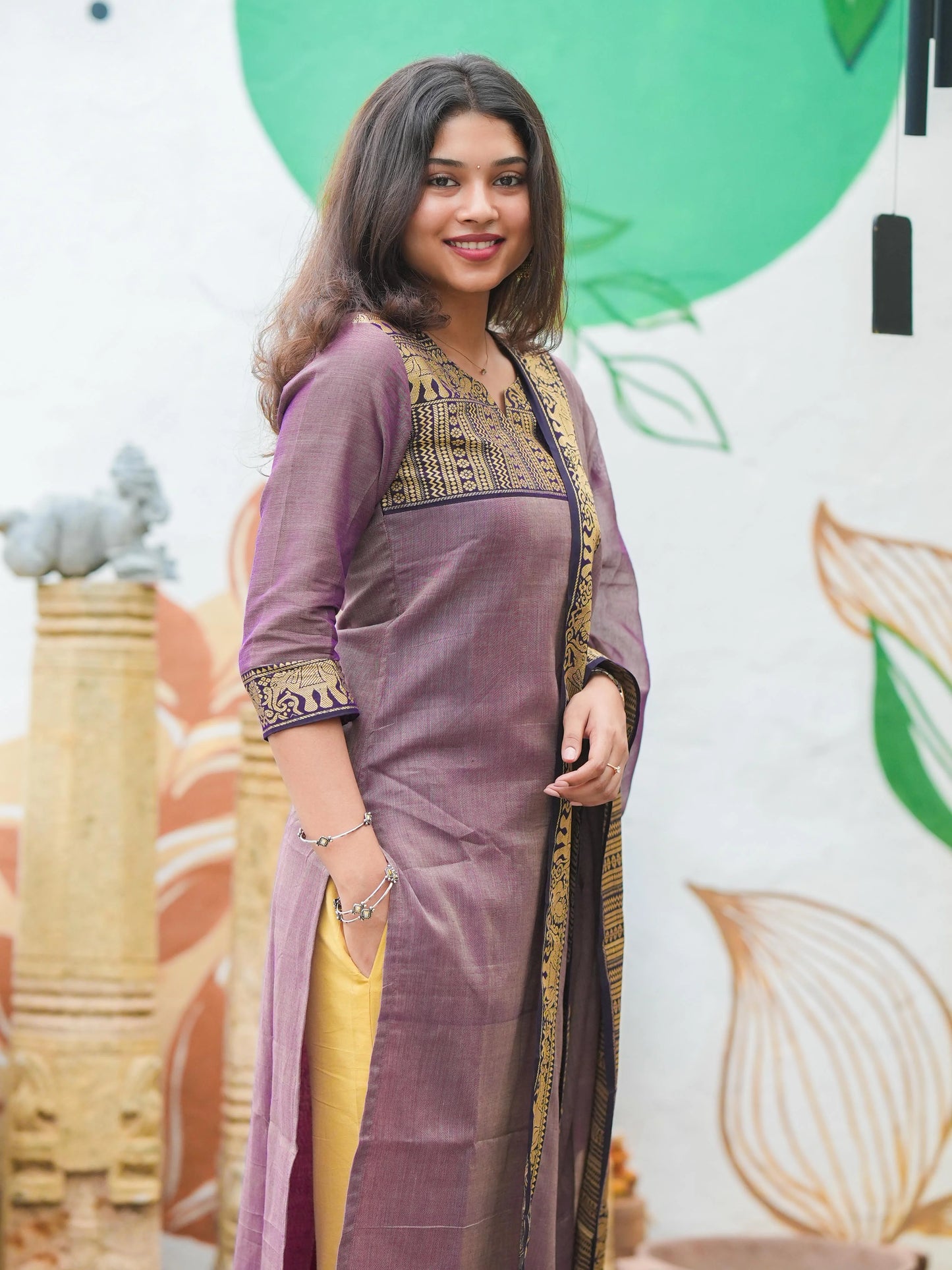 Pearly Purple Handloom Kurta and Duppata Set with lining
