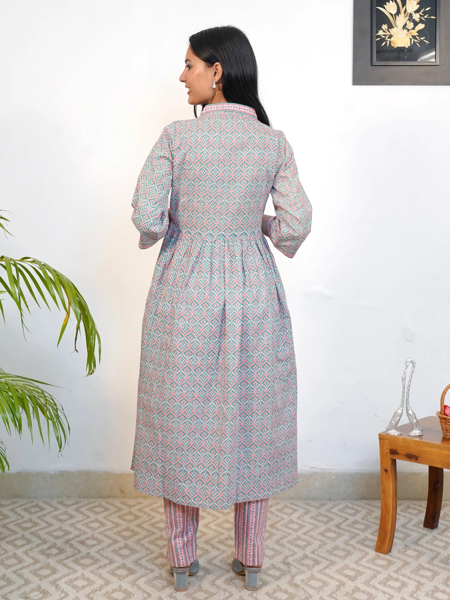 Pink and Blue Alia-cut COTTON Kurta