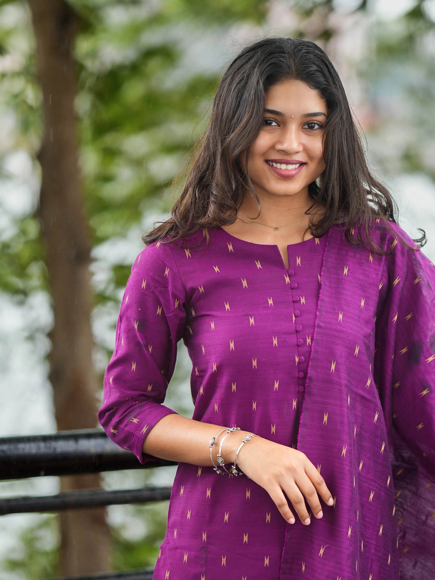 Purple Soft Raw Silk Suit Set (3 Pcs.) with Lining