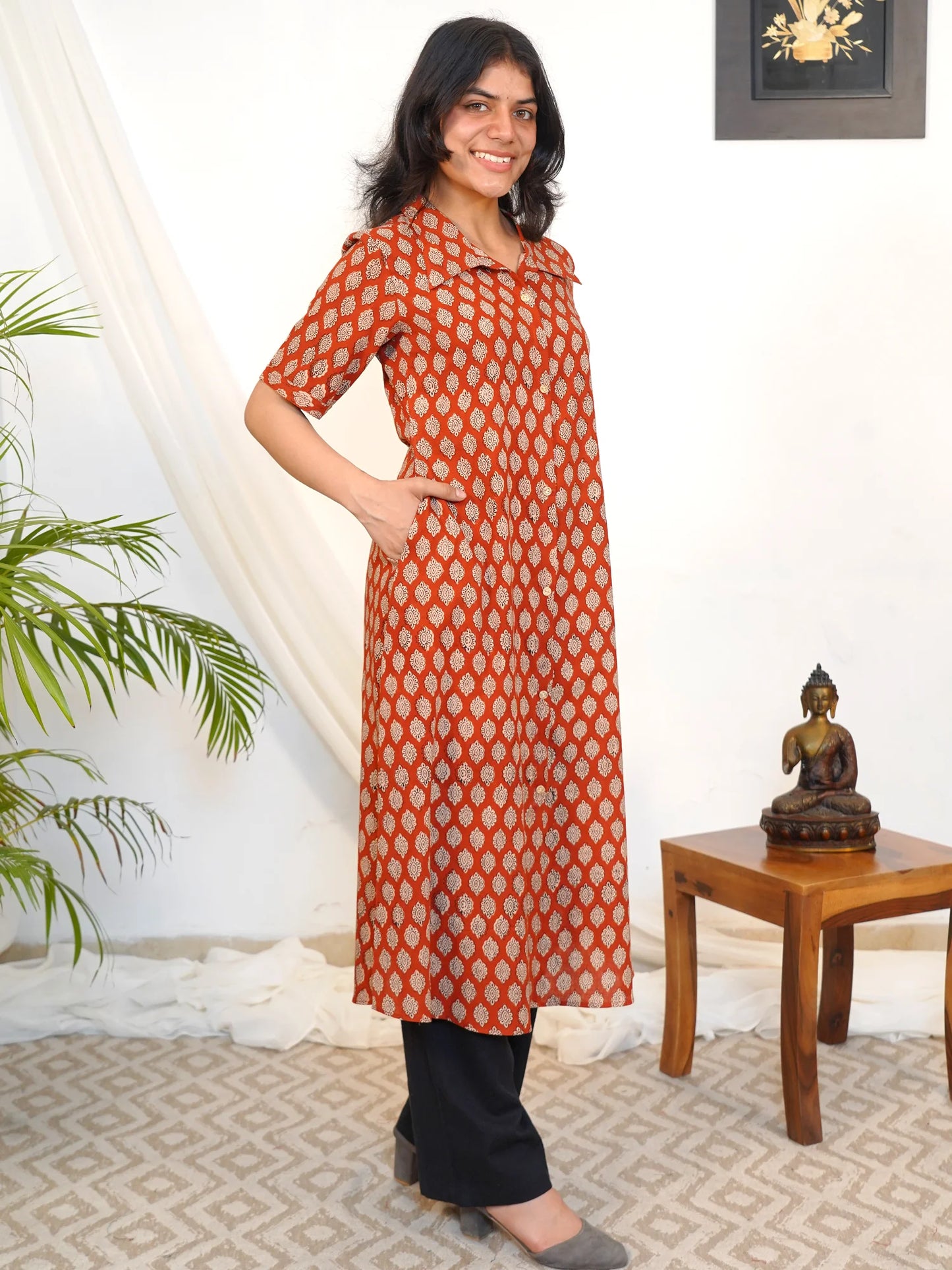 Redstone Glow A-Line Cotton Kurta
