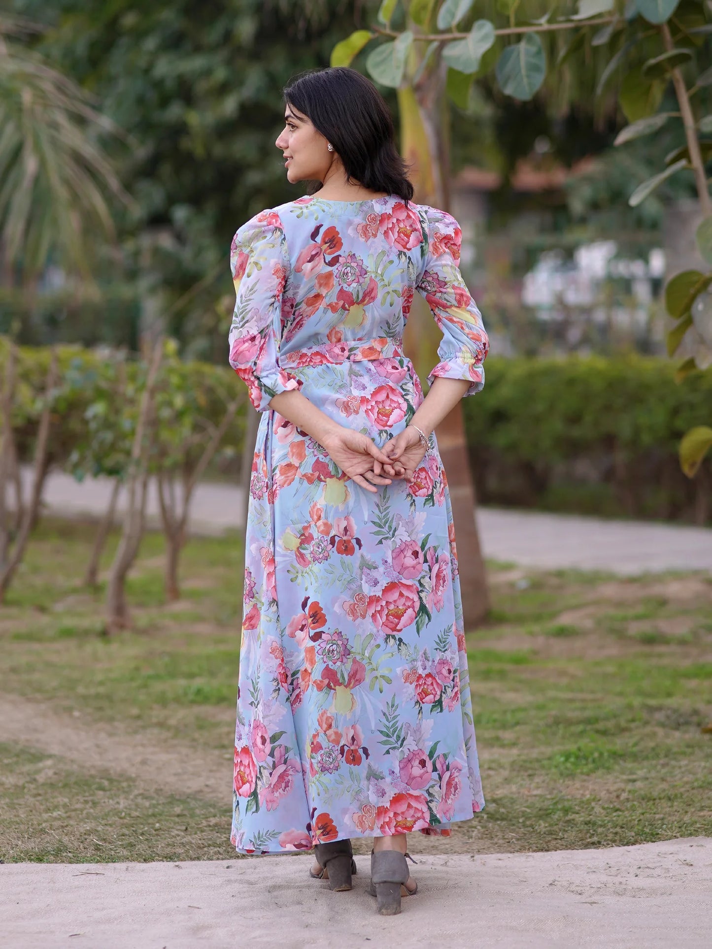 Sky Bloom Georgette Dress