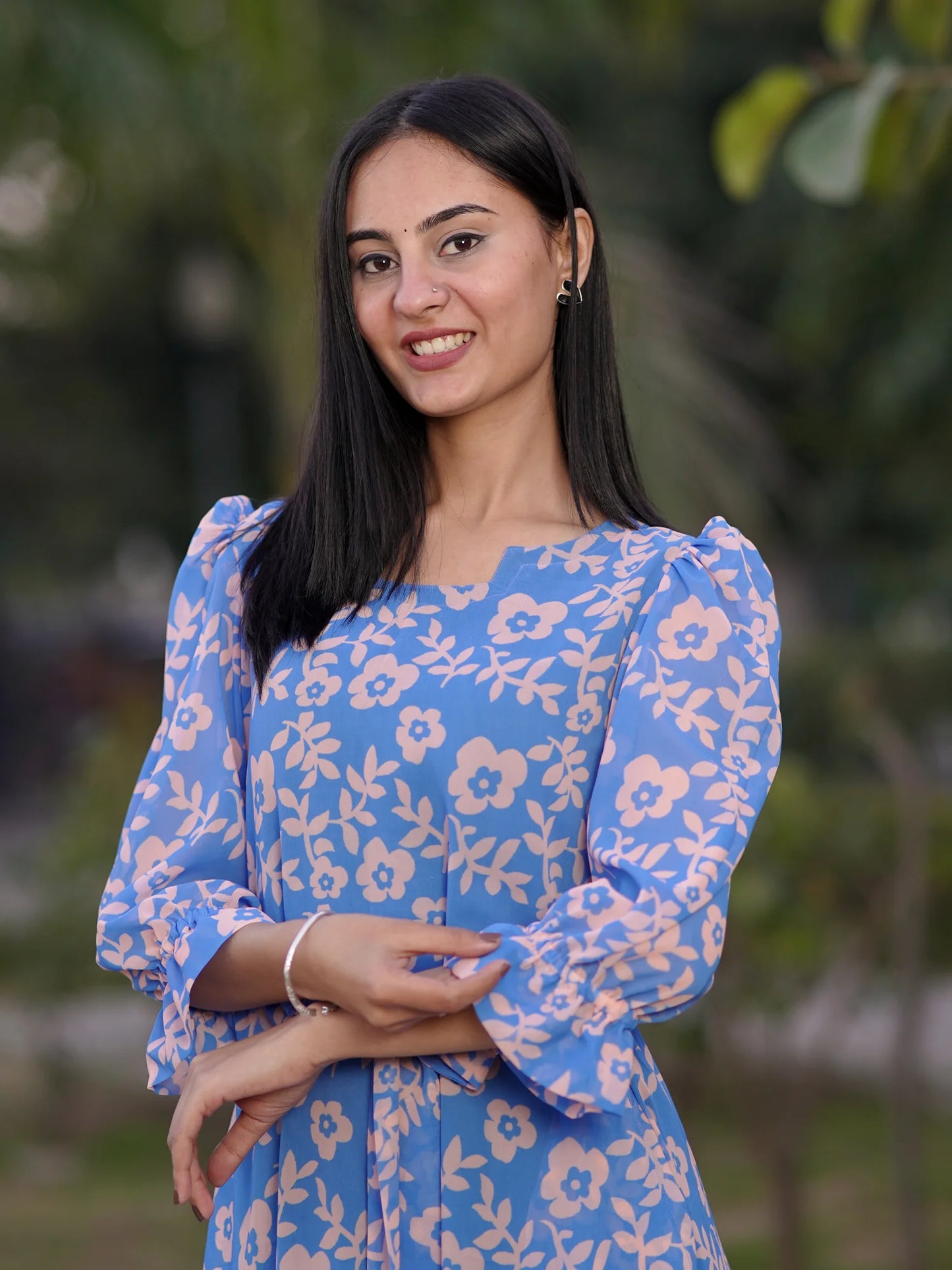 Blue Blossom Georgette Dress