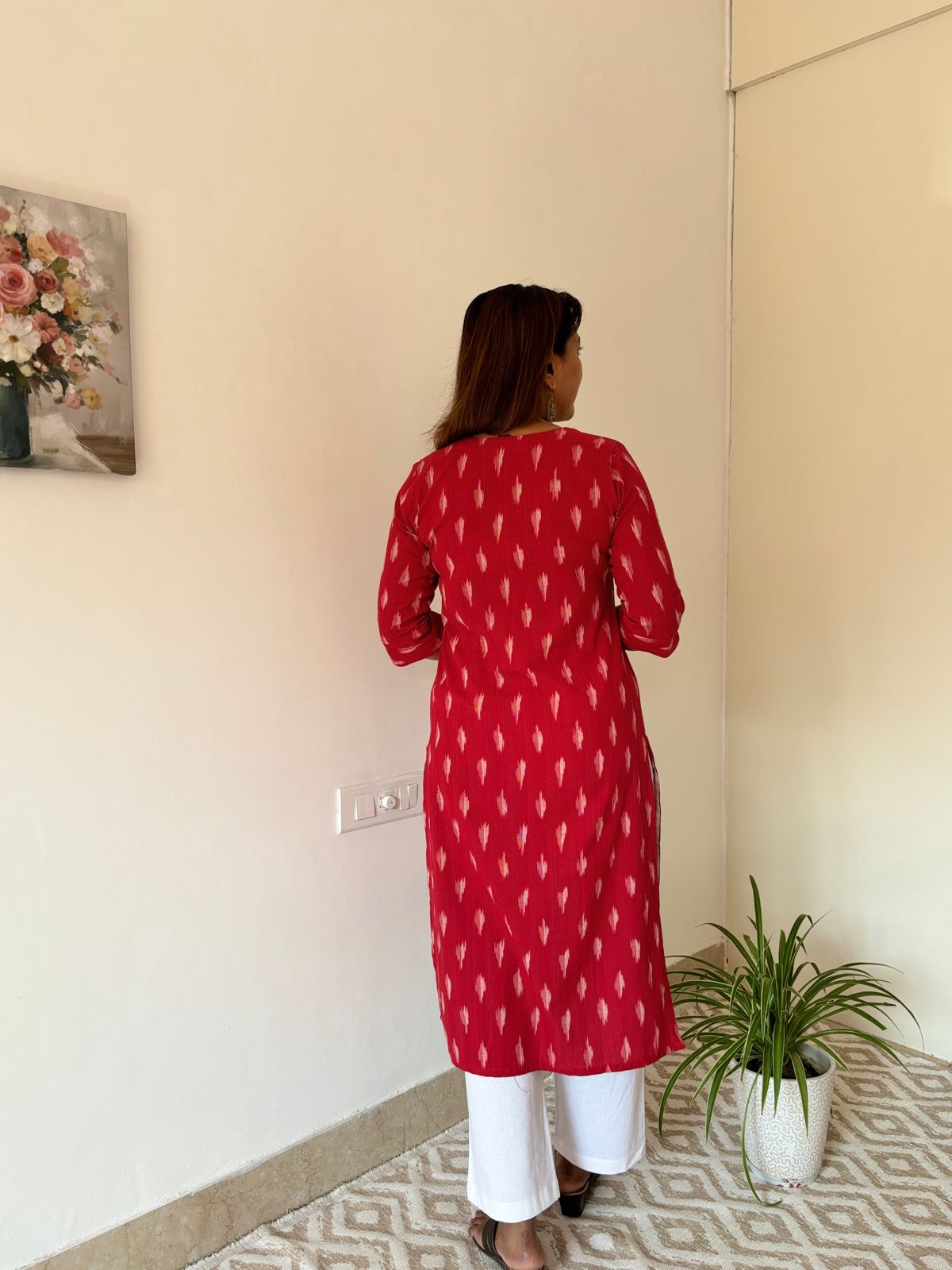 Rustic Red Ikkat Handloom Cotton Kurta