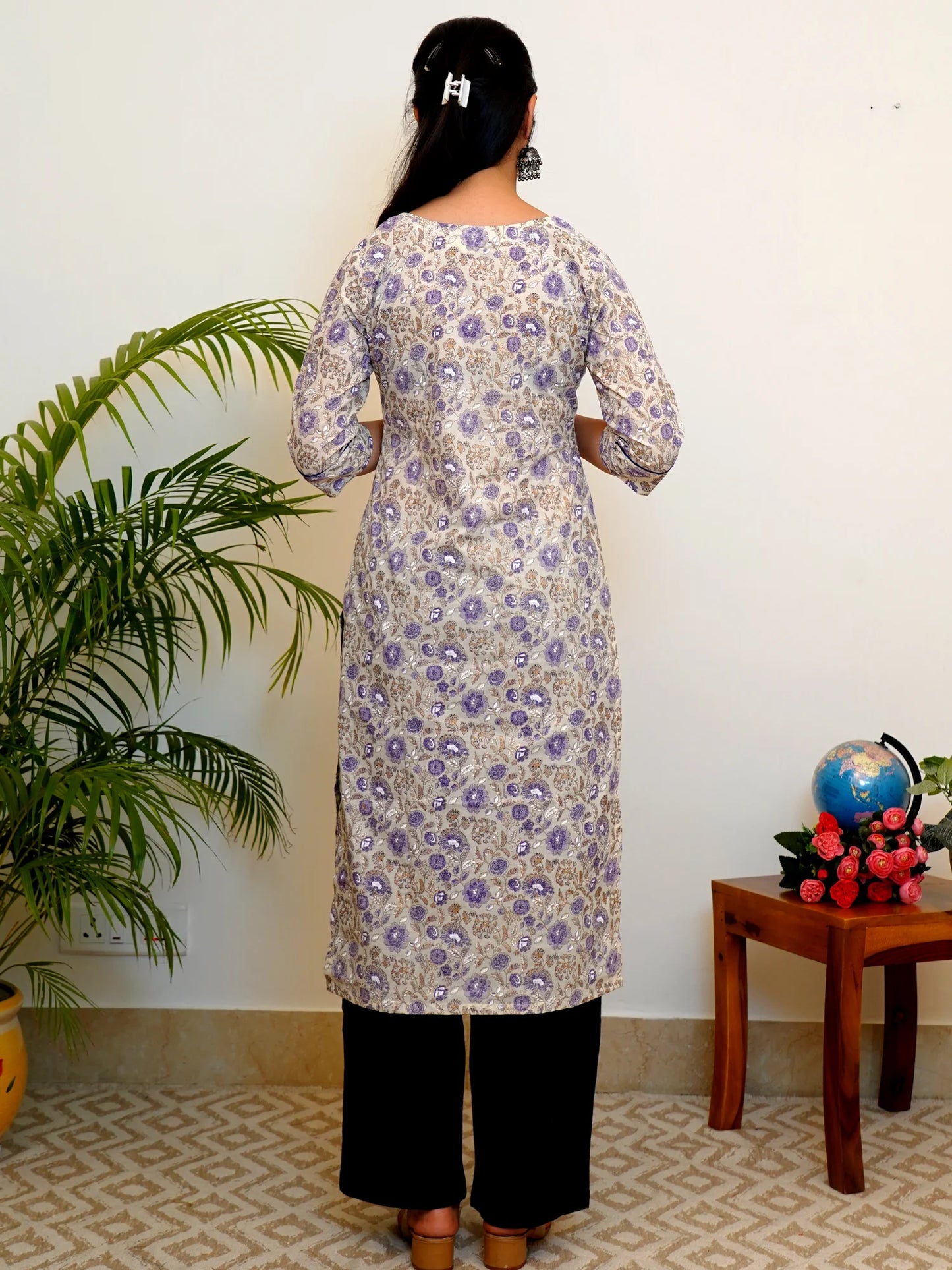 White n Purple Floral COTTON Kurta