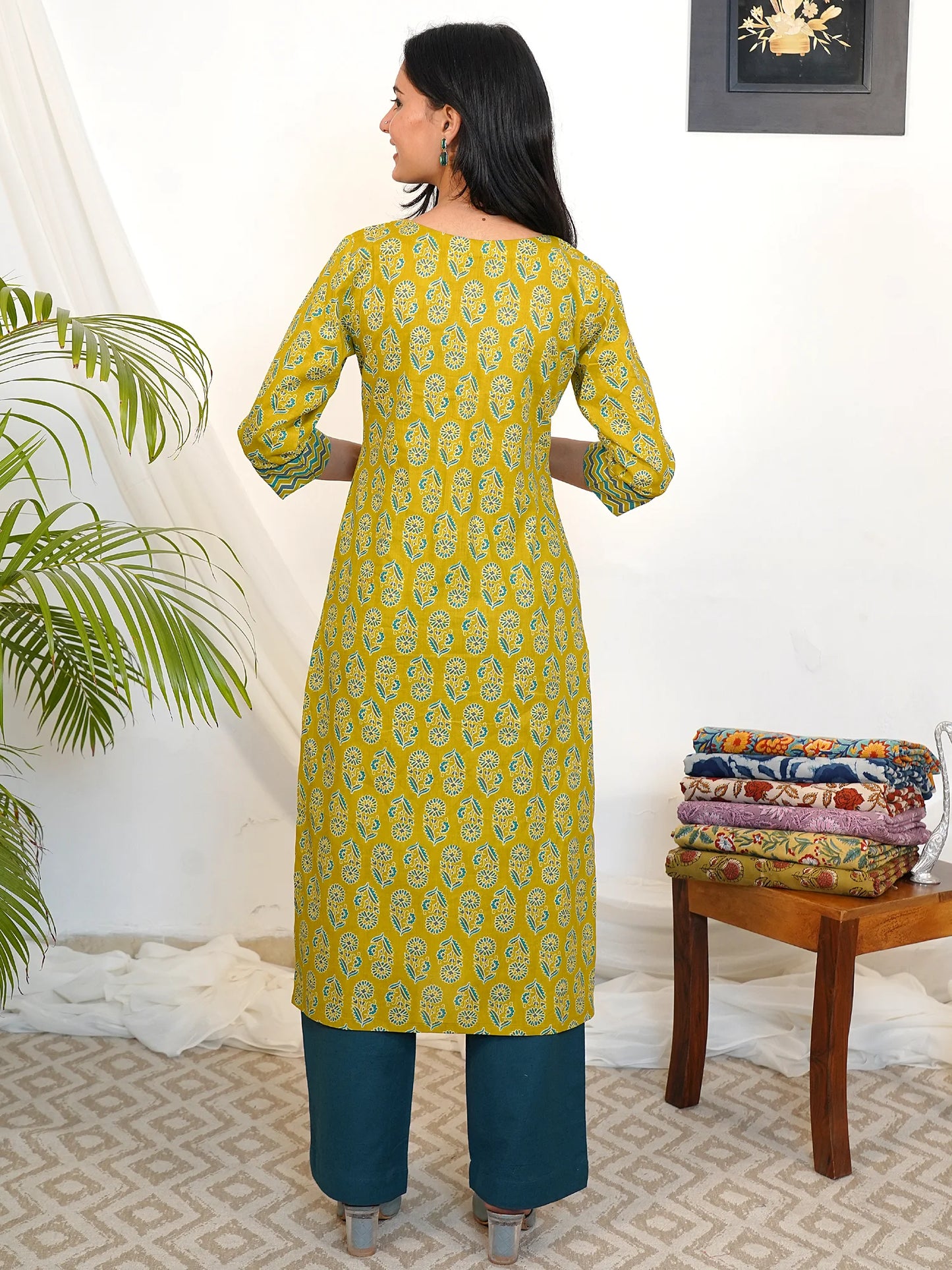 Yellowgreen Floral Cotton Kurta