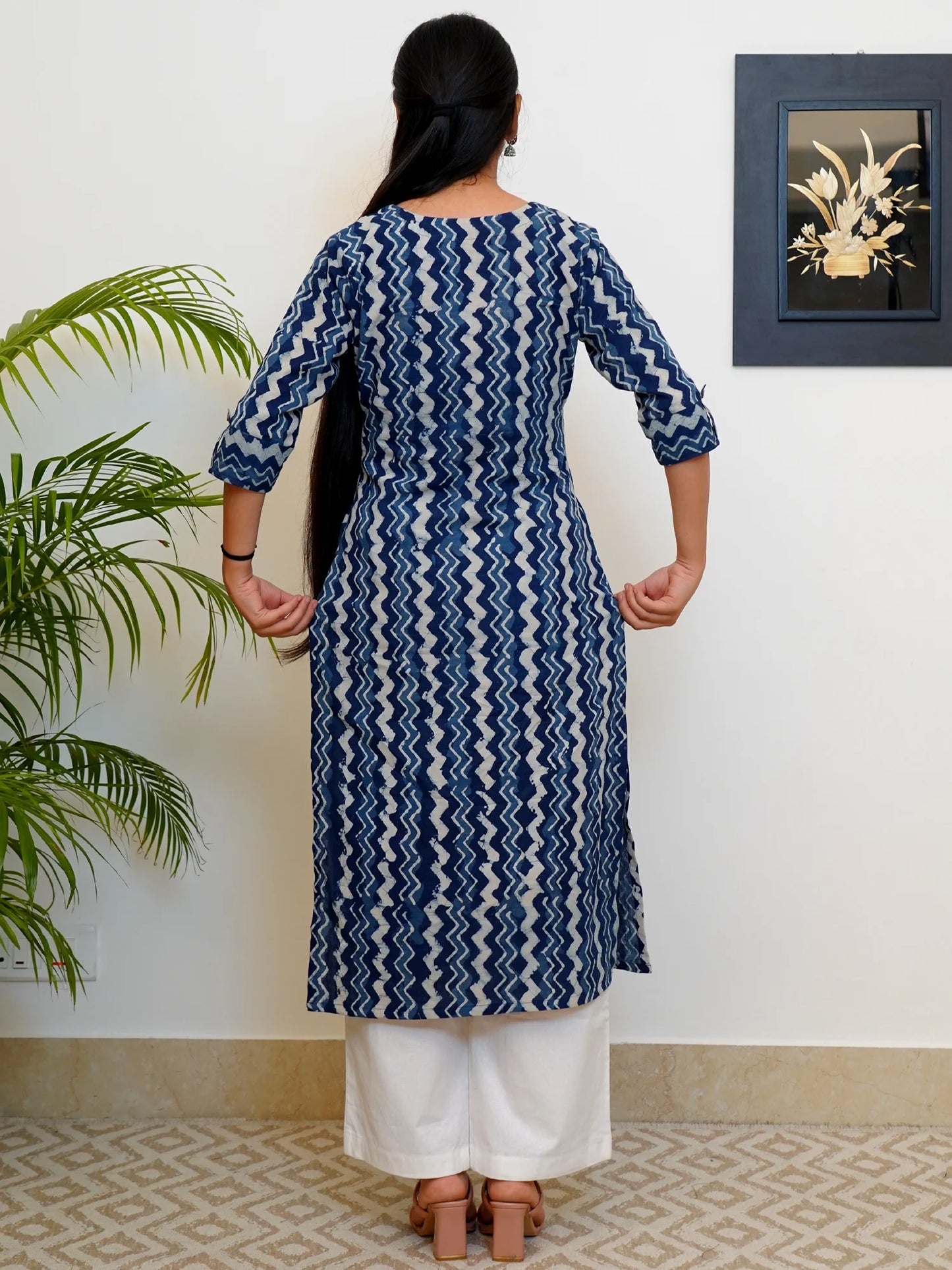 Indigo ZIGZAG Block Printed COTTON Kurta