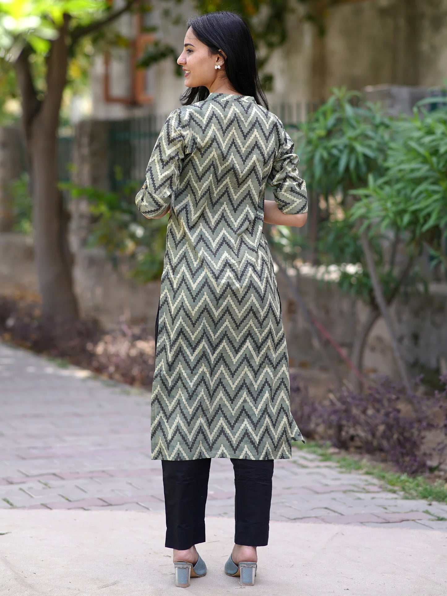 Zigzag Forest Whisper Block Printed COTTON Kurta
