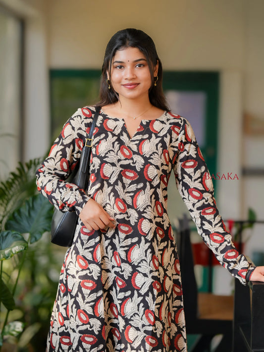 BLACK BLOCK PRINTED COTTON KURTA