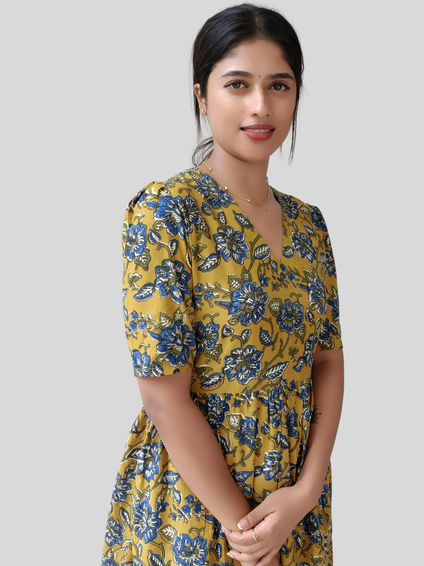 Kelly Blue Ajrakh Hand Block Printed Dress