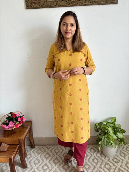 South Cotton Mustard Straight Kurta