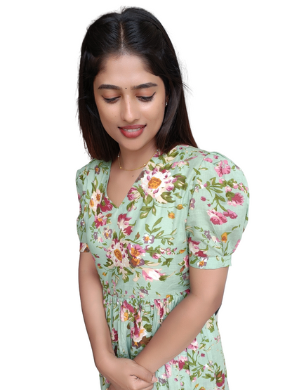 Pista Green Floral Dress