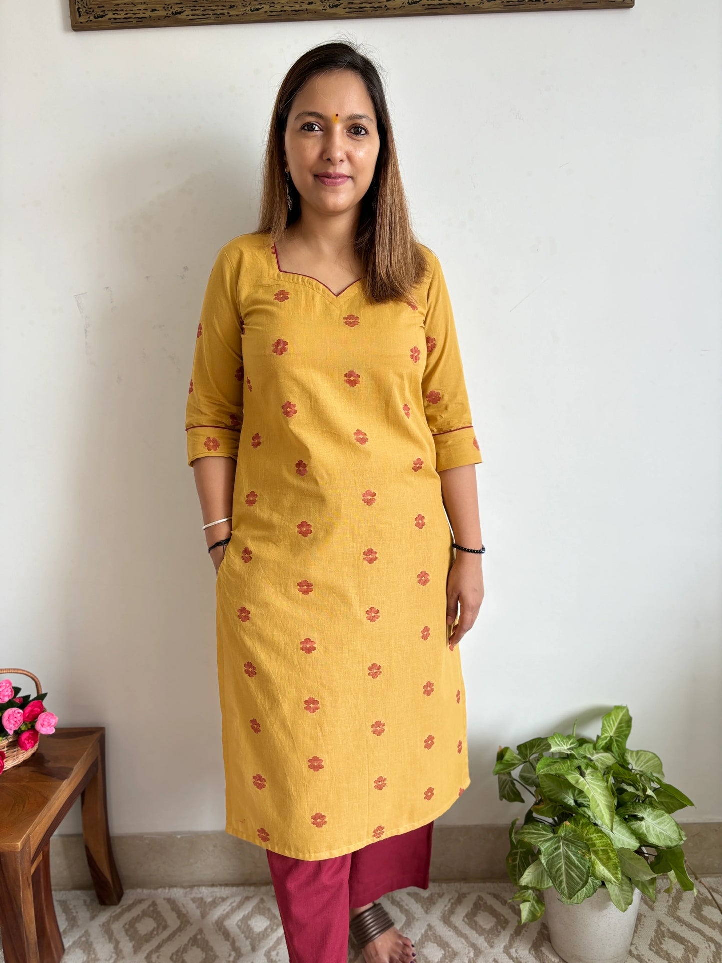 South Cotton Mustard Straight Kurta