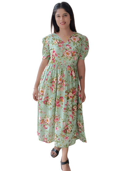 Pista Green Floral Dress