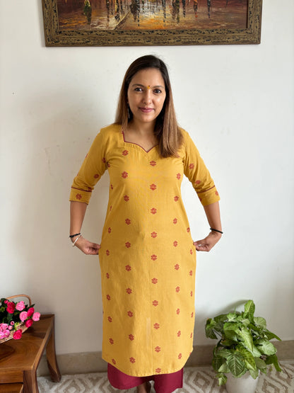 South Cotton Mustard Straight Kurta